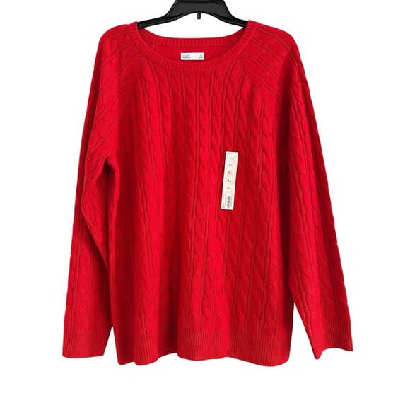 Croft & Barrow Sweater Women Red Long Sleeve Soft Cabled Knit Pullover Sz XL New - Picture 1 of 7